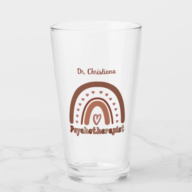 Personalized Boho Rainbow Psychotherapist  Glass (Front)