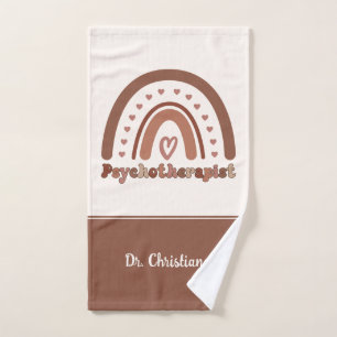 Personalized Boho Rainbow Psychotherapist  Hand Towel