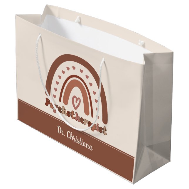 Personalized Boho Rainbow Psychotherapist  Large Gift Bag (Back Angled)