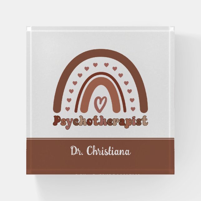 Personalized Boho Rainbow Psychotherapist  Paperweight (Front)
