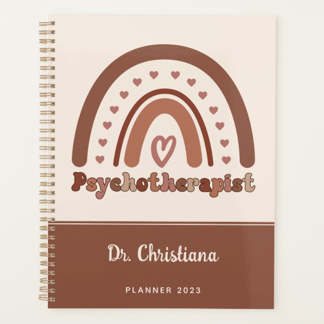 Personalized Boho Rainbow Psychotherapist  Planner (Front)