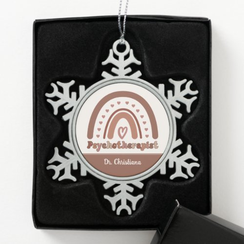 Personalized Boho Rainbow Psychotherapist  Snowflake Pewter Christmas Ornament
