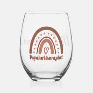 Personalized Boho Rainbow Psychotherapist  Stemless Wine Glass