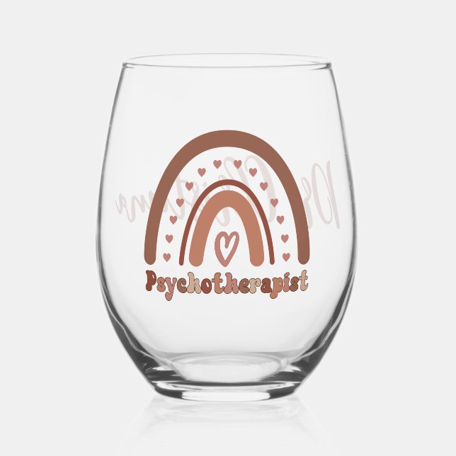 Personalized Boho Rainbow Psychotherapist  Stemless Wine Glass (Front)