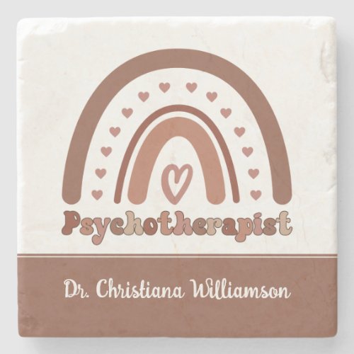 Personalized Boho Rainbow Psychotherapist  Stone Coaster