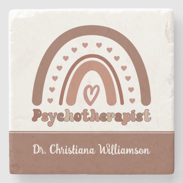 Personalized Boho Rainbow Psychotherapist  Stone Coaster (Front)