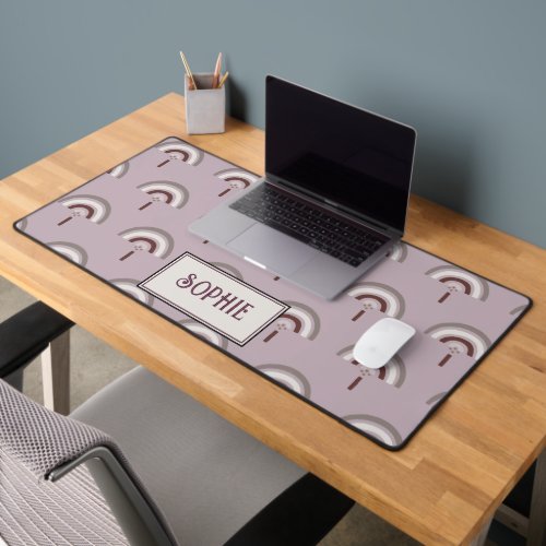 Personalized Boho Rainbow Silver Pink  Desk Mat