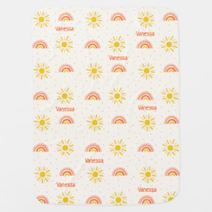 Personalized boho rainbow & sunshine custom name baby blanket