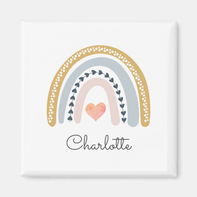 Personalized Boho Rainbow Watercolor Magnet (Front)