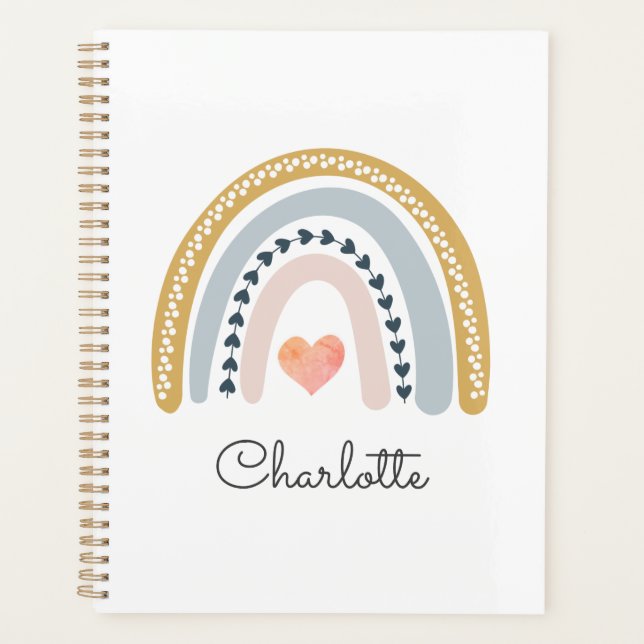 Personalized Boho Rainbow Watercolor  Planner (Front)