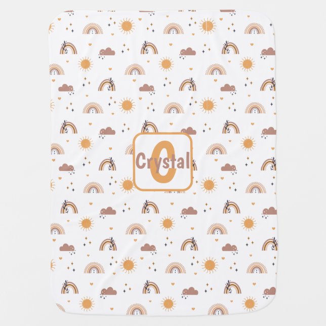 Personalized Boho Rainbows and Sunshine  Baby Blanket (Front)