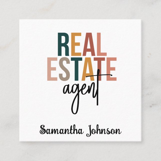 Personalized Boho Real Estate Agent Gift  Square Business Card (Front)