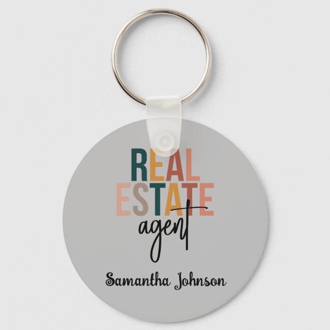 Personalized Boho Real Estate Agent Keychain (Front)