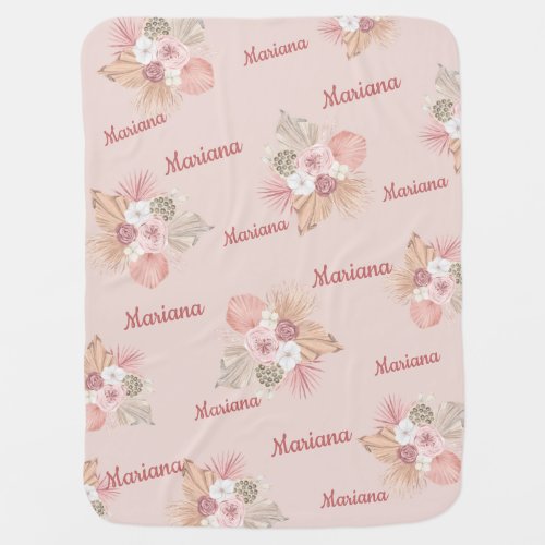 Personalized Boho Rose Baby Blanket with Florals