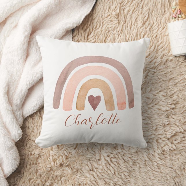 Personalized Boho Rust Terracotta Rainbow  Throw Pillow (Blanket)