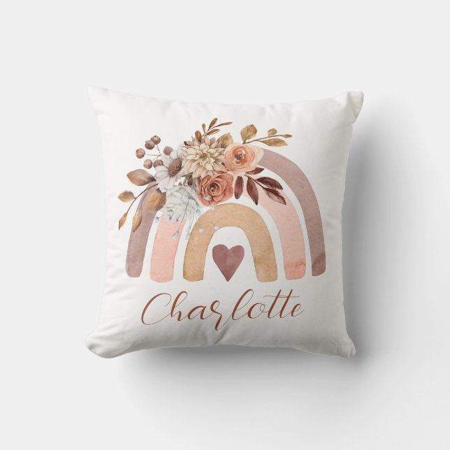 Personalized Boho Rust Terracotta Rainbow  Throw Pillow (Front)