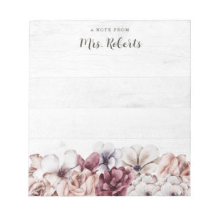 Personalized Boho Rustic Floral Teacher Notepad