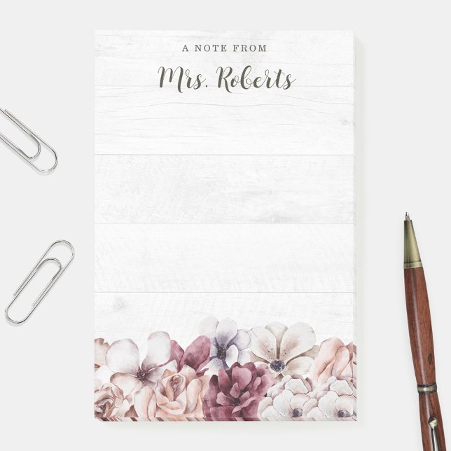 Personalized Boho Rustic Floral Teacher Post-it Notes (Creator Uploaded)