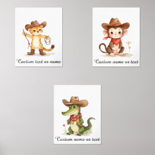 Personalized Boho Safari Cowboy Nursery Kids  Wall Art Sets