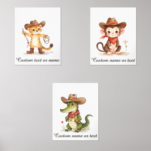 Personalized Boho Safari Cowboy Nursery Kids  Wall Art Sets (Front)