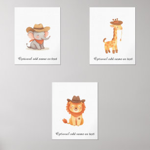 Personalized Boho Safari Cowboy Nursery Room Decor Wall Art Sets
