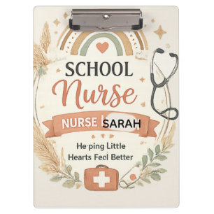 Personalized Boho School Nurse Sign, Rainbow Nurse Clipboard