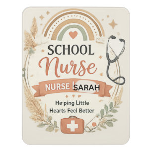 Personalized Boho School Nurse Sign, Rainbow Nurse Door Sign