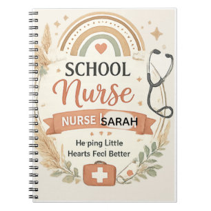 Personalized Boho School Nurse Sign, Rainbow Nurse Notebook
