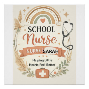 Personalized Boho School Nurse Sign, Rainbow Nurse Poster