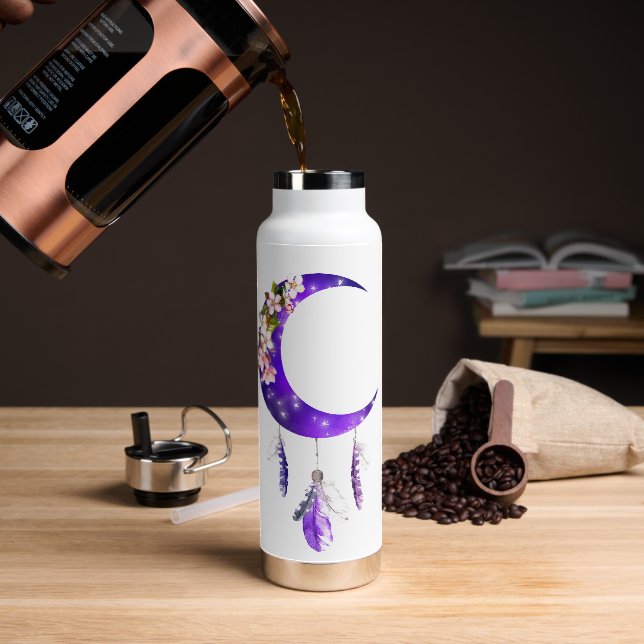 Personalized Boho style crescent moon Water Bottle (Coffee)