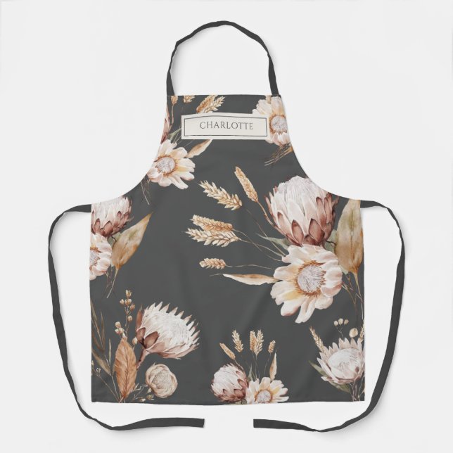 Personalized Boho Terracotta Cream Flowers Apron (Front)