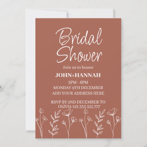 Personalized Boho Terracotta Floral Bridal Shower Invitation
