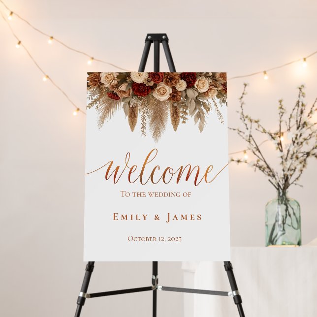 Personalized Boho Terracotta Floral Fall Wedding  Foam Board (In Situ (Stand))