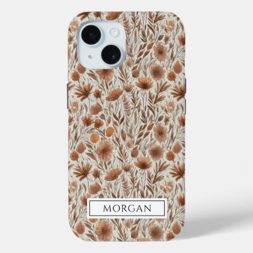 Personalized Boho Terracotta Floral Wildflower  iPhone 15 Case