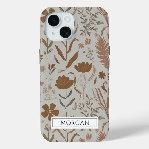 Personalized Boho Terracotta Floral Wildflower  iPhone 15 Case