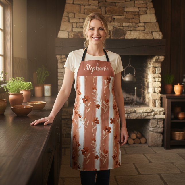 Personalized Boho Terracotta Wildflower Name Apron (Creator Uploaded)