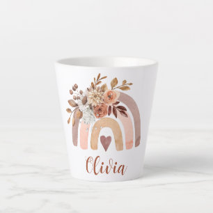 Personalized Boho Watercolor Floral Rainbow Latte Latte Mug