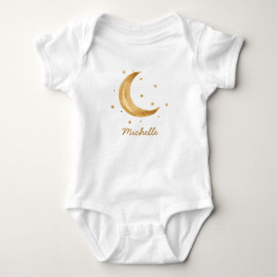 Personalized Boho Watercolor Moon & Stars – Cute   Baby Bodysuit