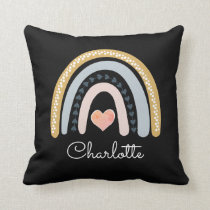 Personalized Boho Watercolor Rainbow Black  Throw  Throw Pillow