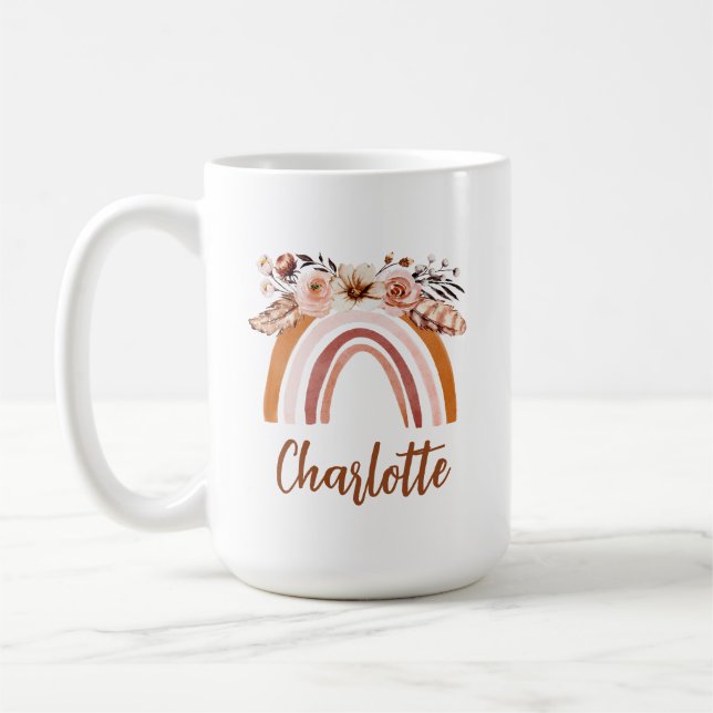 Personalized Boho Watercolor Rainbow  Coffee Mug (Left)