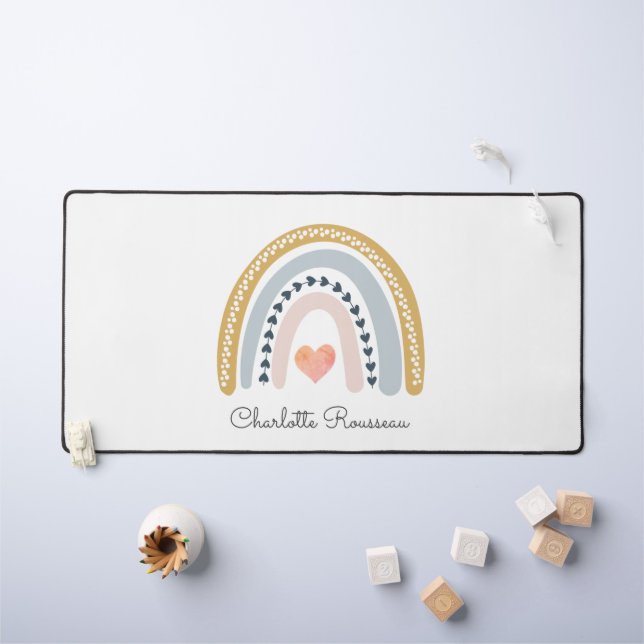 Personalized Boho Watercolor Rainbow  Desk Mat (Kids Table)