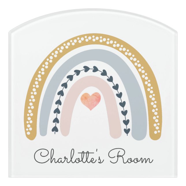 Personalized Boho Watercolor Rainbow Door Sign (Contour Front)