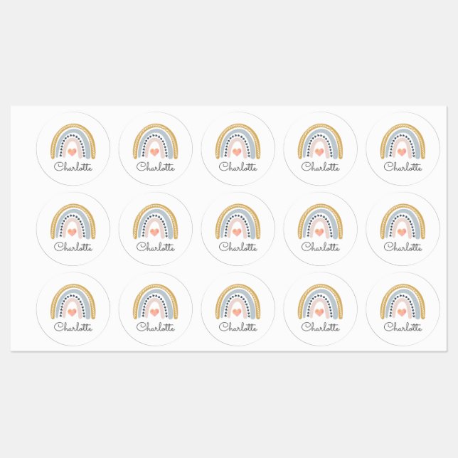 Personalized Boho Watercolor Rainbow  Kids' Labels (Sheet)