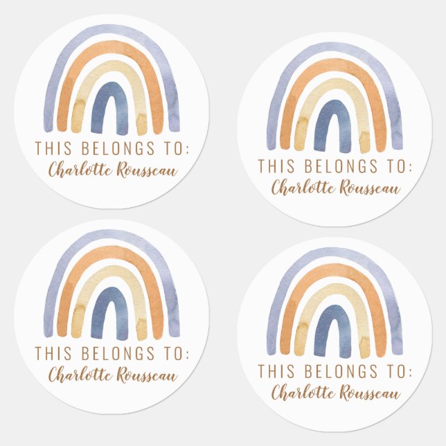 Personalized Boho Watercolor Rainbow  Kids' Labels (Group)