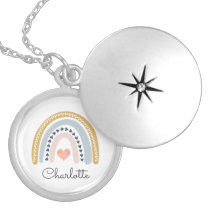 Personalized Boho Watercolor Rainbow Locket Necklace