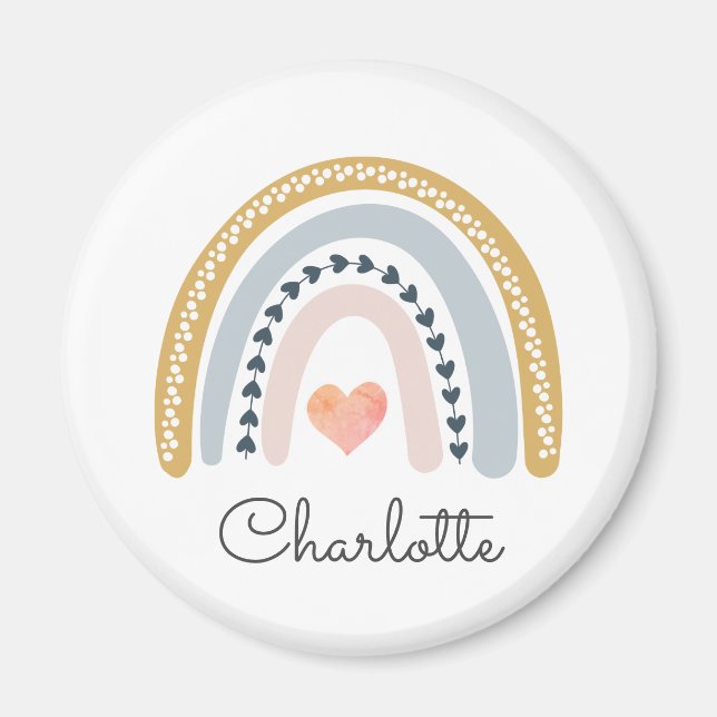 Personalized Boho Watercolor Rainbow Magnet (Front)