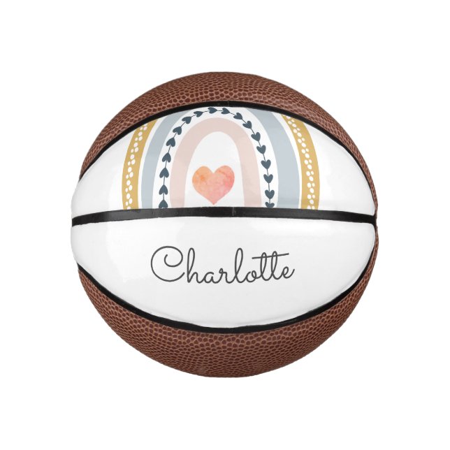 Personalized Boho Watercolor Rainbow Mini Basketball (Front)