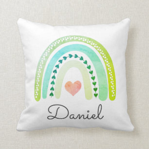 Personalized Boho Watercolor Rainbow Name Boy Throw Pillow