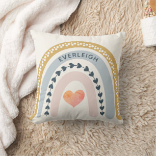 Personalized Boho Watercolor Rainbow Name Girl Throw Pillow