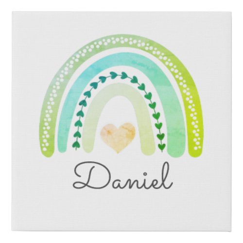 Personalized Boho Watercolor Rainbow Name Nursery Faux Canvas Print